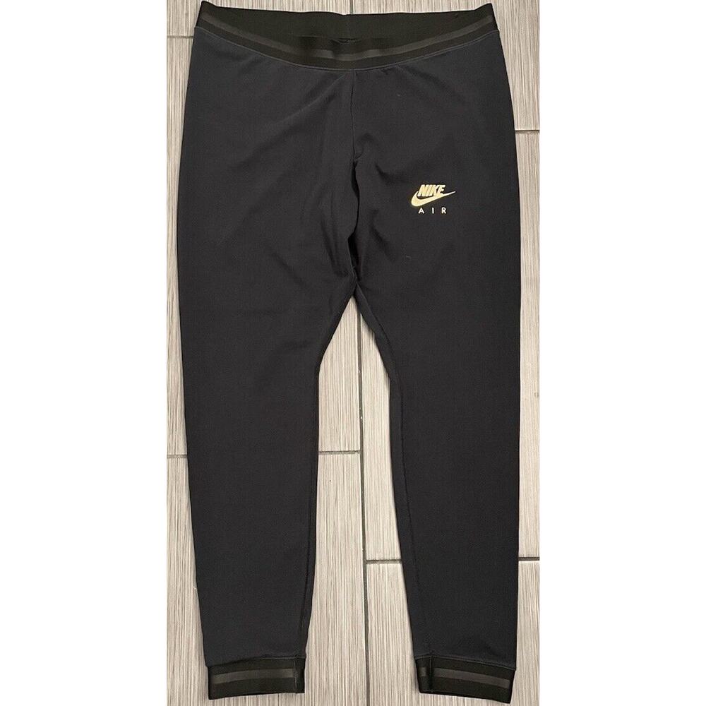 Nike Air Sportswear Black Metallic Rose Gold Logo Elastic Waist Leggings XXL EUC